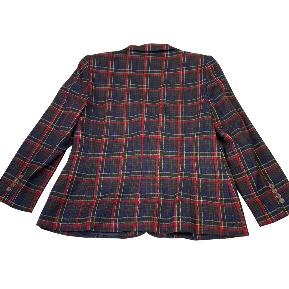 Lauren Ralph Lauren Plaid Worsted Wool Blazer Navy Red Green Size 12 Made in USA - Picture 13 of 16